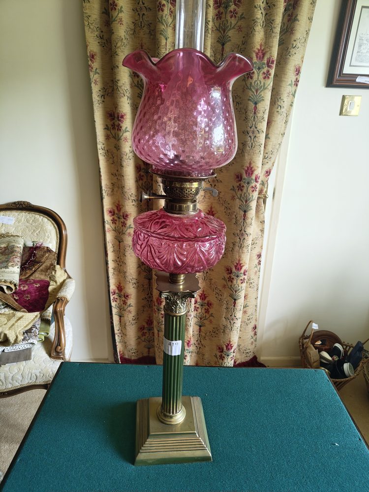Oil lamp on Corinthian brass pillar