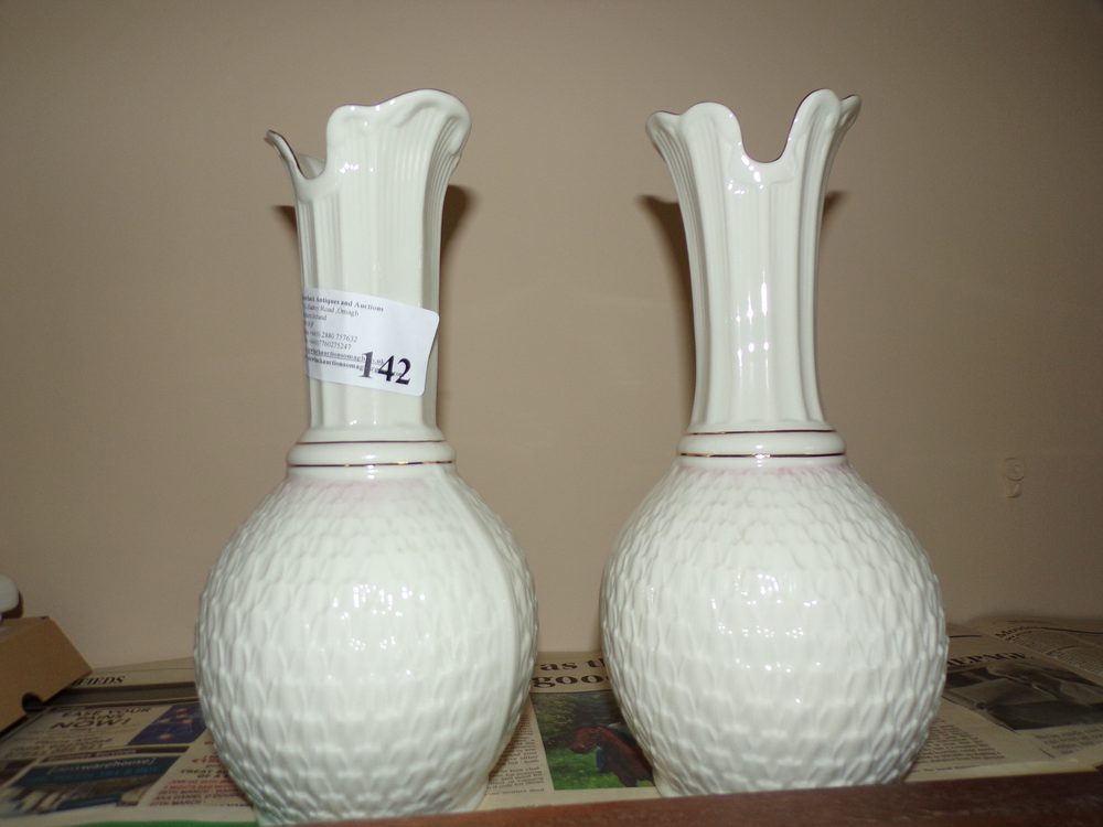 Pair of bulbous Belleek vases