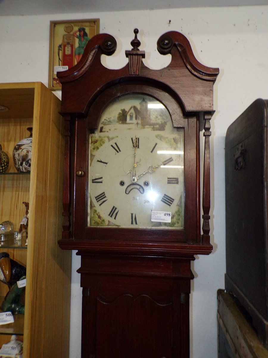 19th century grandfather clock with painted dial
